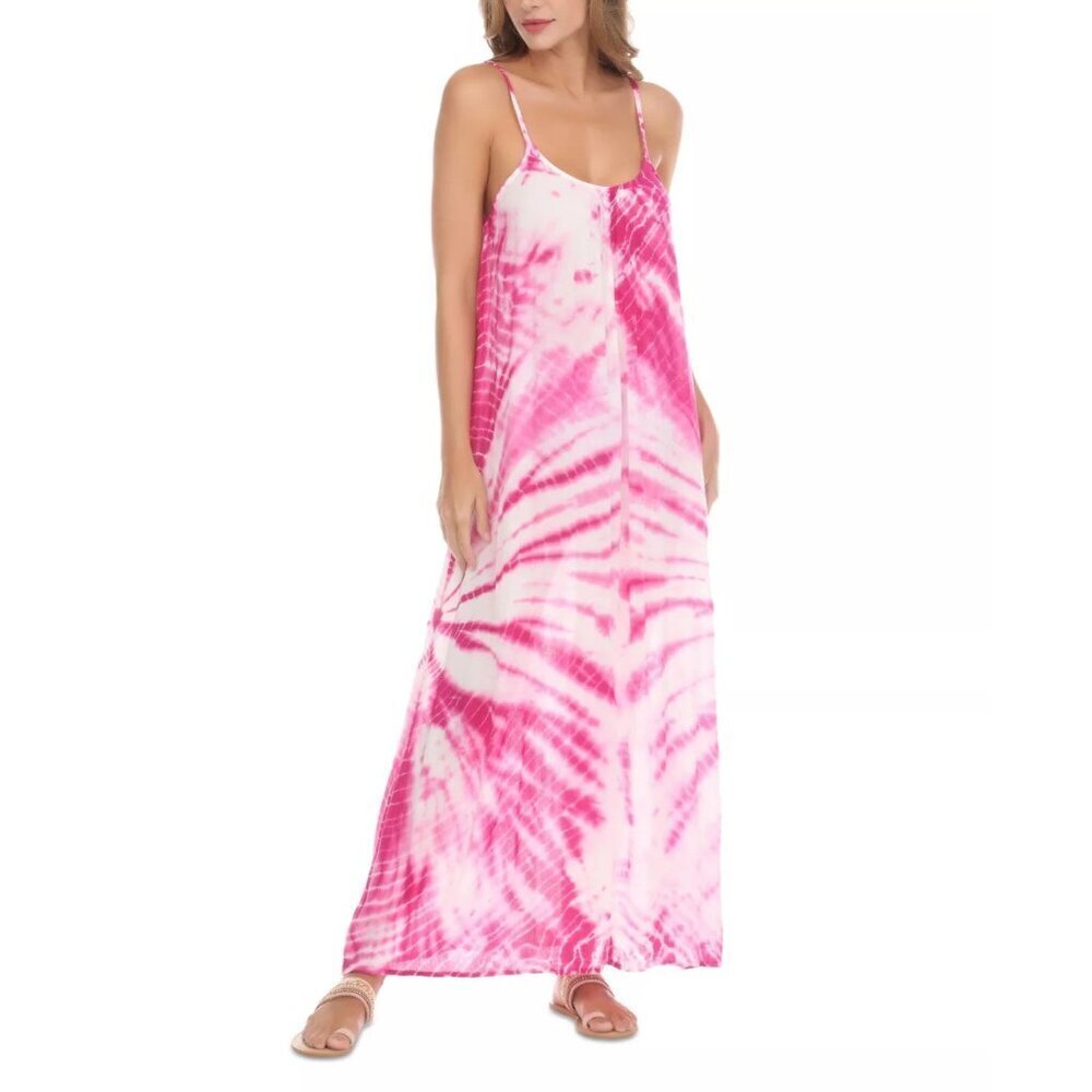 Raviya Womens Size Large Tie-Dye Sleeveless Maxi Swim Cover-Up in Magenta $48